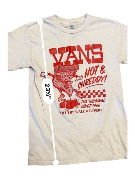 Vans Pizza Hot & Shreddy Graphic T-shirt Mens Small White Red Skateboard Tee - Picture 4 of 7